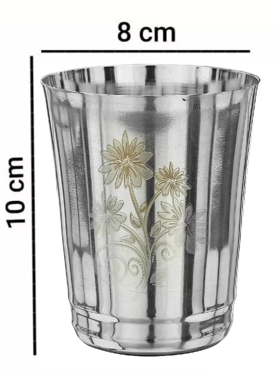 Nirvika 22 Gauge Stainless Steel Drinking Water Juice Tea GlassTumbler Set for Home Kitchen Dining I Ideal for Serving Beverages I Flower350 ml Silver Permanent Laser FlowerPack of 6 - Image 5