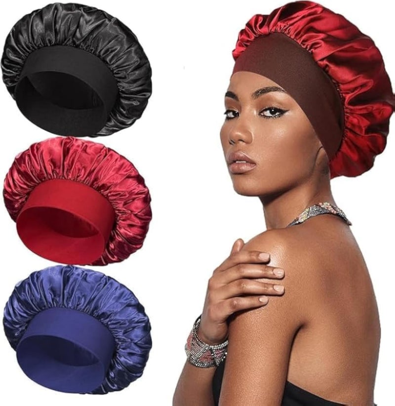 Satin Bonnet Sleep Caps Soft Elastic Band Satin Sleeping Cap & Hat Head Cover for Women Hair Loss Natural Curly Hair Braids Solid DESIGN -RANDOAM COLOR -1 PC, M