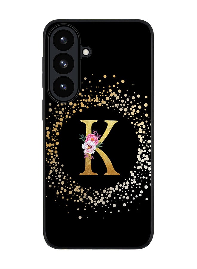 For Samsung Galaxy S26 Case,Slim fit Camera Protection, Shockproof Thin Phone cover  - Custom Monogram Floral - K ( Black )