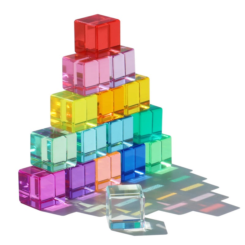 KOAICS Rainbow Crystal Acrylic Cubes Children Learning Color Light Shadow Toy, Stacking Gem Blocks Sensory Building Blocks for Kids(16PCS)â€¦ - Image 1