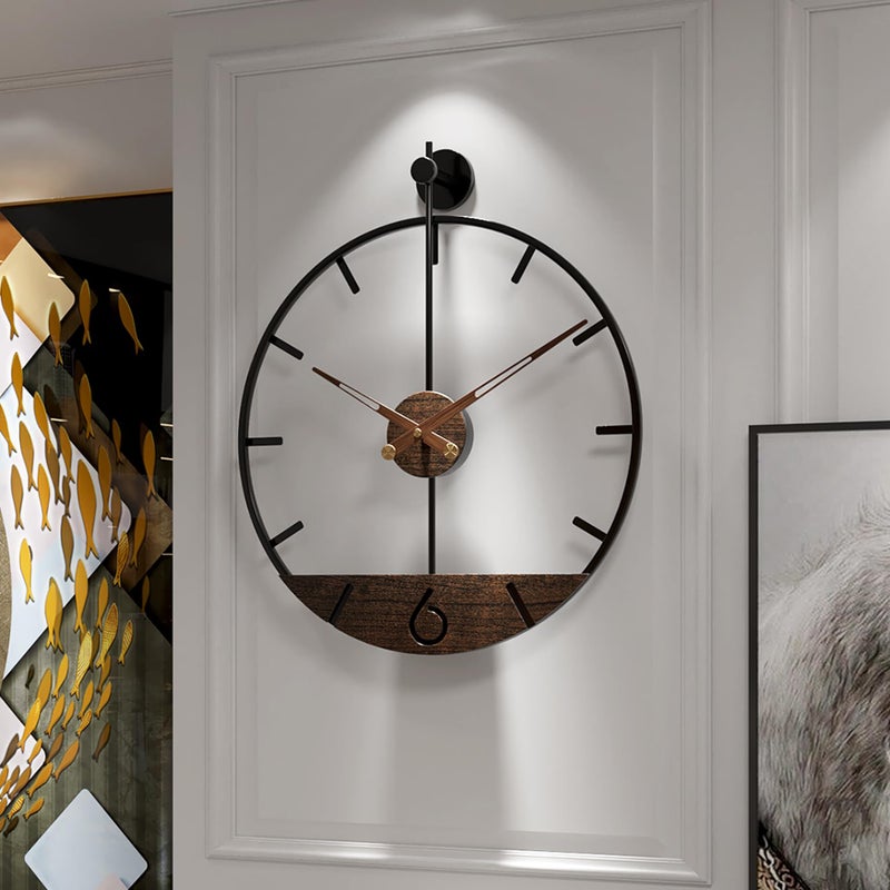 DAYDAYART Modern Wood Walnut Dial Wall Clock, Large Simple Wall Decor Metal Frame Silent Non Ticking Clock for Living Room Decor, Kitchen, Bedroom, Study Decoration, Handmade Home Gift Idea, 15.8 in - Image 1