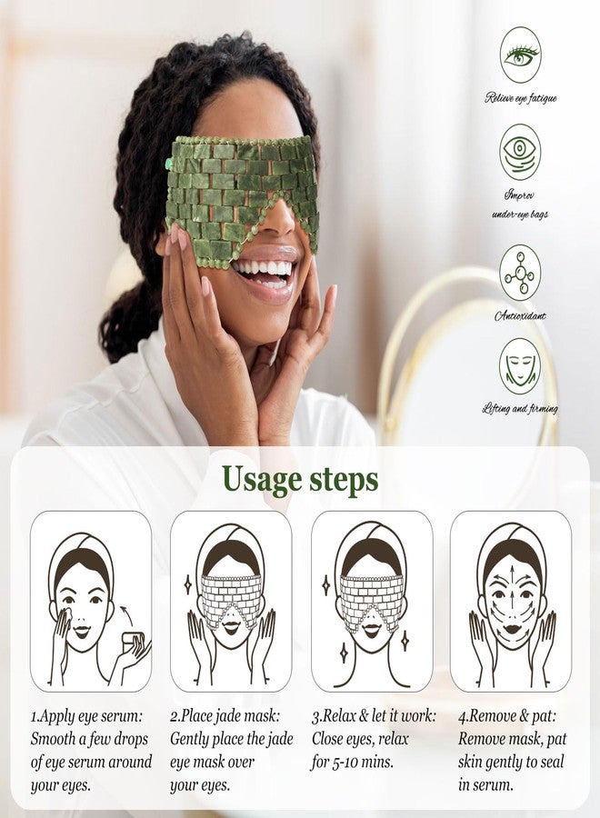 LazyGa Jade Eye Mask,Large Facial Cooling Mask with Green Ear Strings 100% Real Jade for Hot & Cold Therapy,Green Jade Facial Eyes Sleeping Mask Relief Eye Cover - Image 4