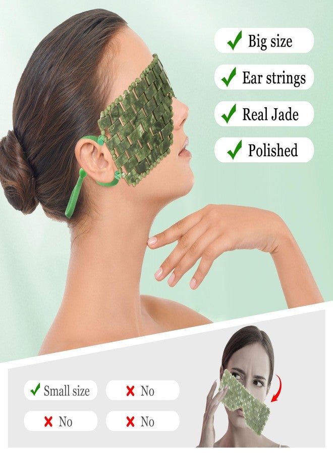 LazyGa Jade Eye Mask,Large Facial Cooling Mask with Green Ear Strings 100% Real Jade for Hot & Cold Therapy,Green Jade Facial Eyes Sleeping Mask Relief Eye Cover - Image 2