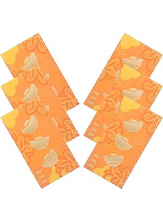 6pcs Chinese Red Envelopes with Embossed Gold Foil Yuanbao Design for Wedding Lunar New Year - Image 1