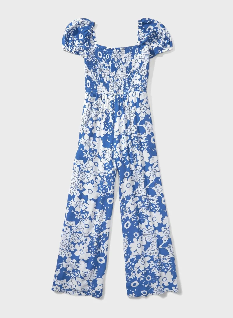 American Eagle Ruched Printed Jumpsuit