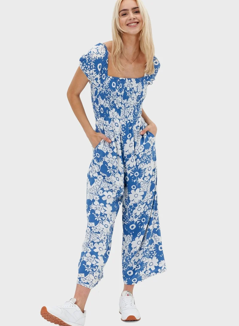 American Eagle Ruched Printed Jumpsuit