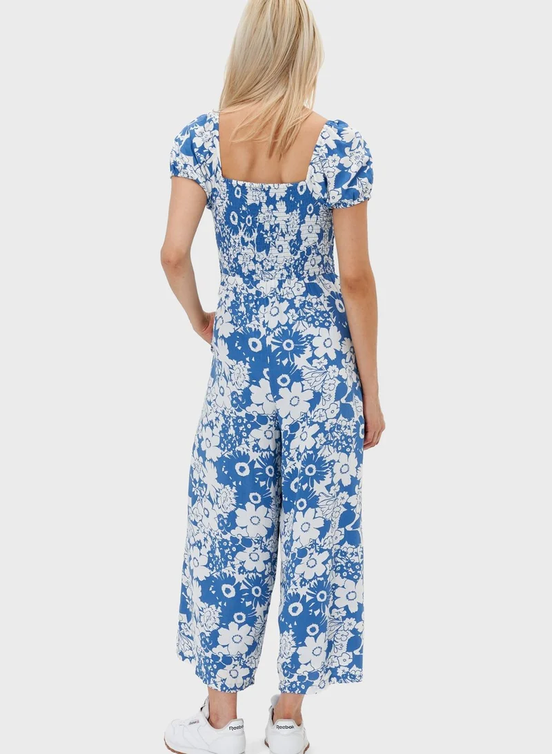 American Eagle Ruched Printed Jumpsuit