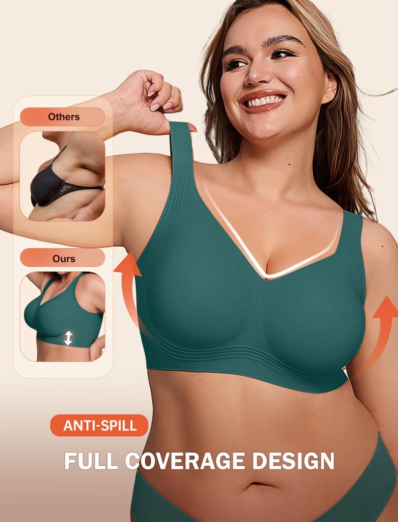 LetsJoli Jelly Bras for Women Push Up Bra Wireless No Underwire Supportive Full Coverage Plus Size for Older Women(Emerald Gem,L) - Image 3