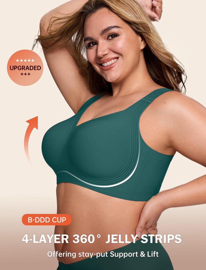 LetsJoli Jelly Bras for Women Push Up Bra Wireless No Underwire Supportive Full Coverage Plus Size for Older Women(Emerald Gem,L) - Image 2