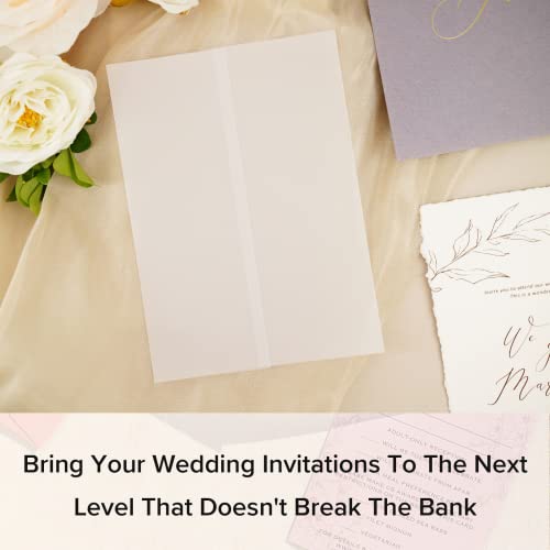 Puremigo 30 Pack Luxury Pre-Folded Vellum Jackets for 5x7 Invitations - Vellum Paper 5x7 Jackets - 115GSM Vellum Wedding Invitations Wraps - Transparent Wedding Invitations Jacket - Image 5