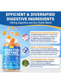 NEVISS Digestive Enzymes with Probiotic Gummies, Multivitamins, Calcium, Magnesium - All 24 Essential Chewable Multi Enzymes - Papaya, Lipase, Amylase, Bromelain - Breaking Down Carbs, Proteins, Fats, 2Packs  - Image 3