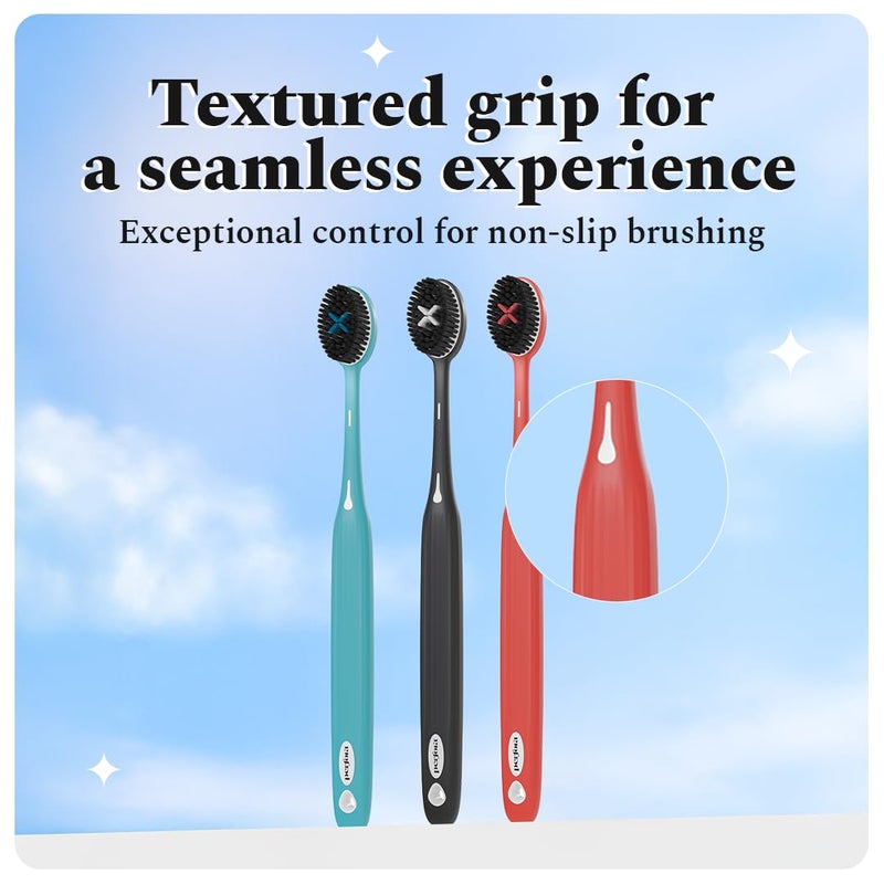 Perfora فرشاة أسنان مرنة للأطفال والبالغين | مع شعيرات مشبعة بالفحم | شعيرات فائقة النعومة لإزالة البلاك | مجموعة فرشاة أسنان (عبوة من 3) - Image 4
