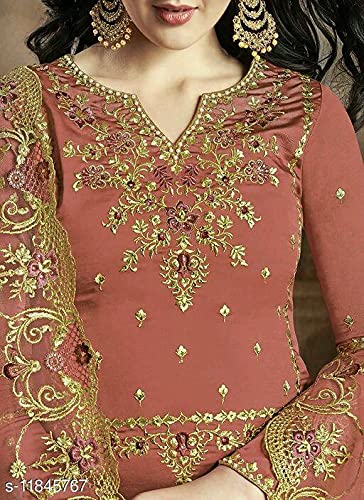 THE 9192 Women's Semi Stitched Embroidered Kurta Sharara Set Heavy Work Georgette Regular Fit Kurta Sharara Dupatta Set (Orange), 2XL - Image 4
