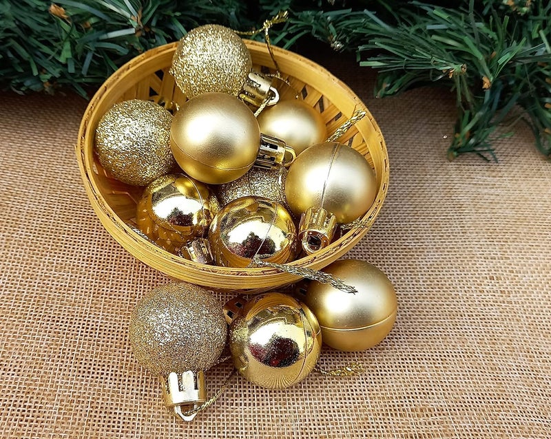 Partunay Set of 24 Pcs Golden Glitter Big Balls Christmas Xmas Tree Hanging Ornaments Xmas Christmas Decoration Item Christmas Ornaments - Image 1