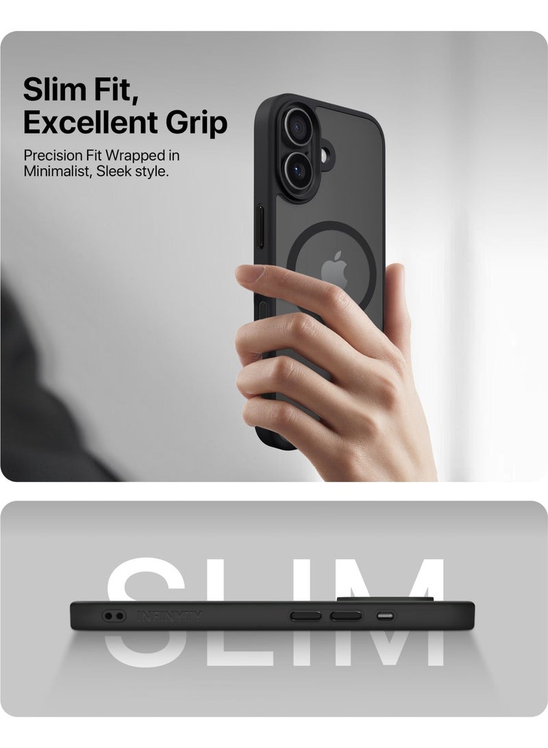 INFINYTY iPhone 16 Case Frosted Soft Gleam (Black) MagSafe Compatible,Hybrid Matte Finish, Seamless Color Match, Mil. Grade Drop-Tested, Air Cushion Corners, Soft Touch, Scratch-Resistant - Image 2