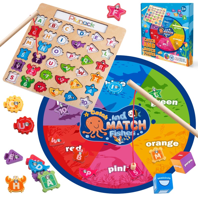 Plunack Alphabet Fishing Game Wooden ABC Letter Puzzle for Toddlers 35 Years Old Fine Motor Skills Toy Birthday Gift for Kids - Image 3