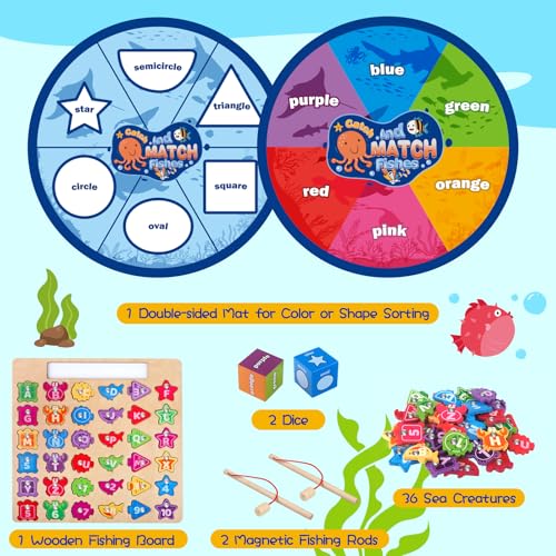 Plunack Alphabet Fishing Game Wooden ABC Letter Puzzle for Toddlers 35 Years Old Fine Motor Skills Toy Birthday Gift for Kids - Image 5