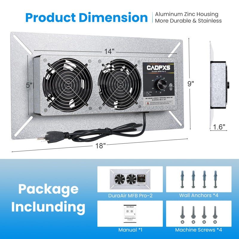 CADPXS Crawlspace Ventilation Fan, Crawlspace Fan Vent with Humidistat, Dehumidistat & Freeze Protection Thermostat, for Crawl Spaces/Basement/Garage/Attic/Hydroponics Grow Tents (220 CFM Air Out) - Image 5