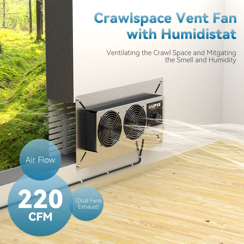 CADPXS Crawlspace Ventilation Fan, Crawlspace Fan Vent with Humidistat, Dehumidistat & Freeze Protection Thermostat, for Crawl Spaces/Basement/Garage/Attic/Hydroponics Grow Tents (220 CFM Air Out) - Image 2