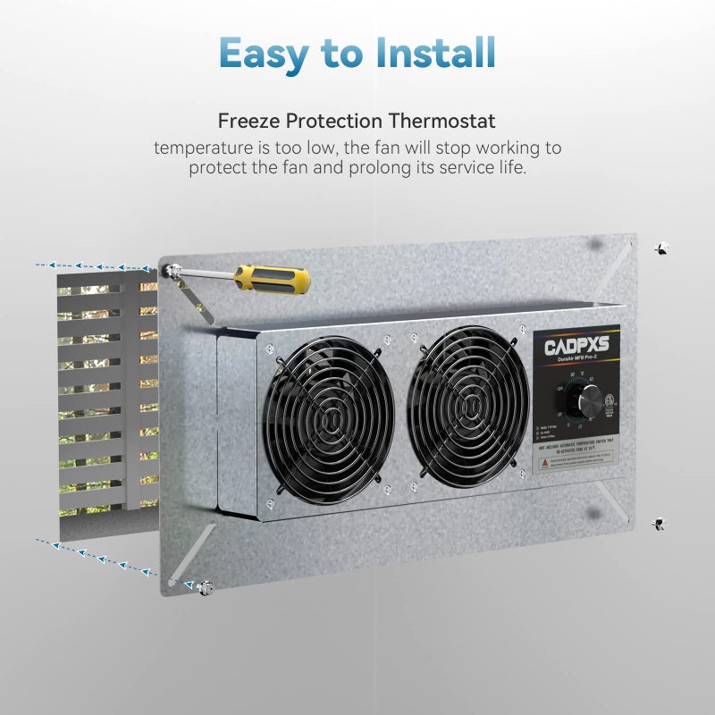 CADPXS Crawlspace Ventilation Fan, Crawlspace Fan Vent with Humidistat, Dehumidistat & Freeze Protection Thermostat, for Crawl Spaces/Basement/Garage/Attic/Hydroponics Grow Tents (220 CFM Air Out) - Image 4