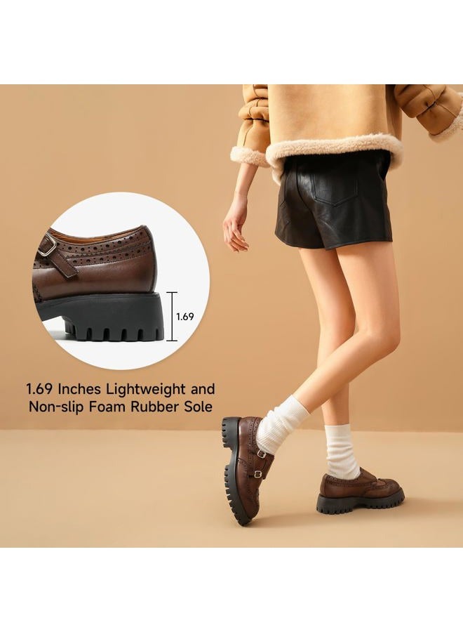 BEAU TODAY Chunky Loafers for Women, Women's Leather Platform Loafers, Lug Sole Tassel Slip On Loafers Shoes Brogues Wingtip Casual Business Shoes Comfortable Dressy, Dark Brown-2, 7 - Image 3