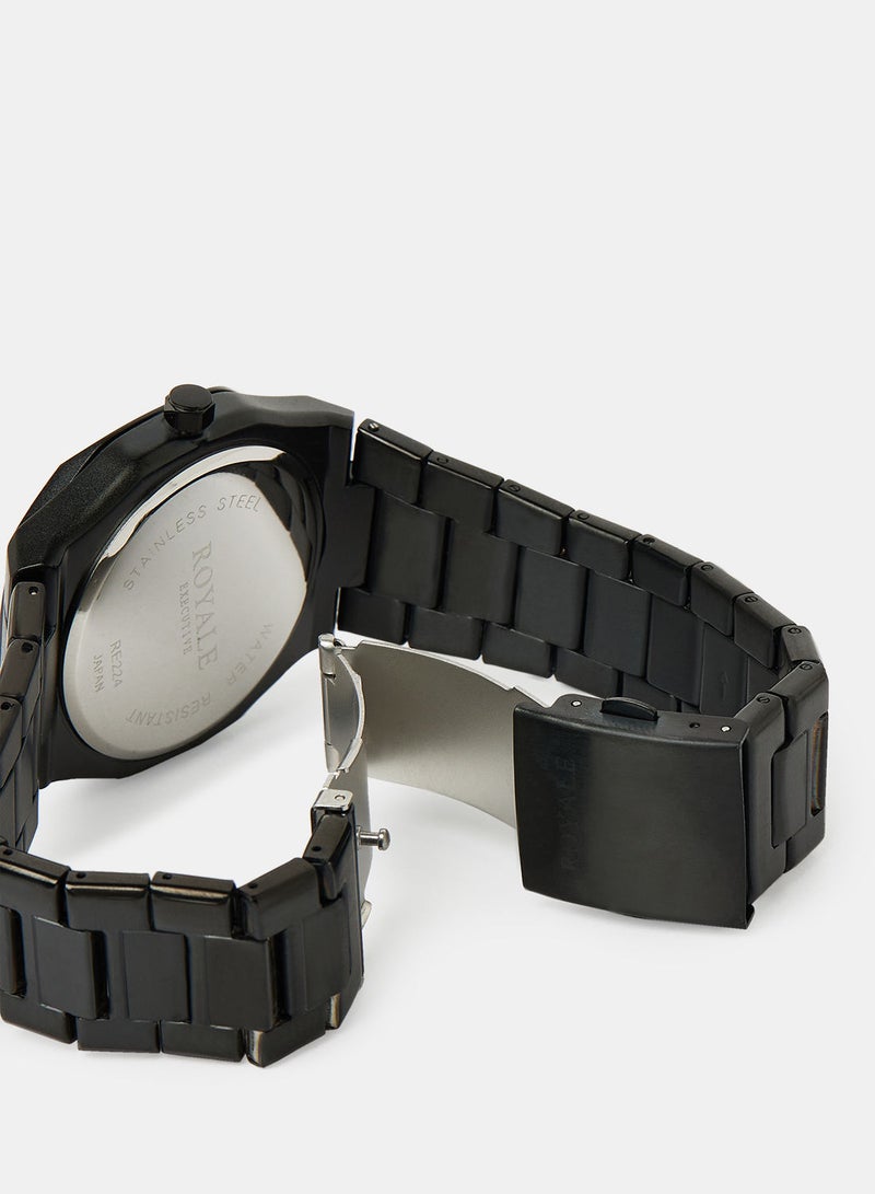 Royale Mega Round Shape Analog Wrist Watch RE224J - 40mm - Black - Image 4