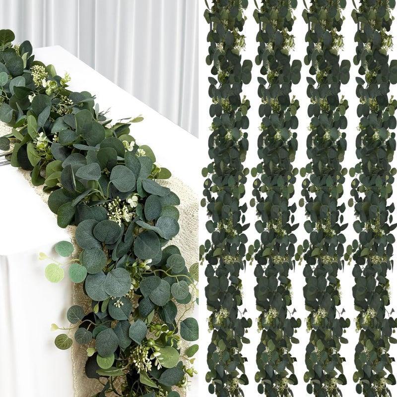DEYIXUN 4Pcs 6FT Eucalyptus Garland, Green Garland with Flowers,Artificial Faux Greenery Vines for centerpieces Wedding Party Table Runner Room Home Mantle Decor - Image 1