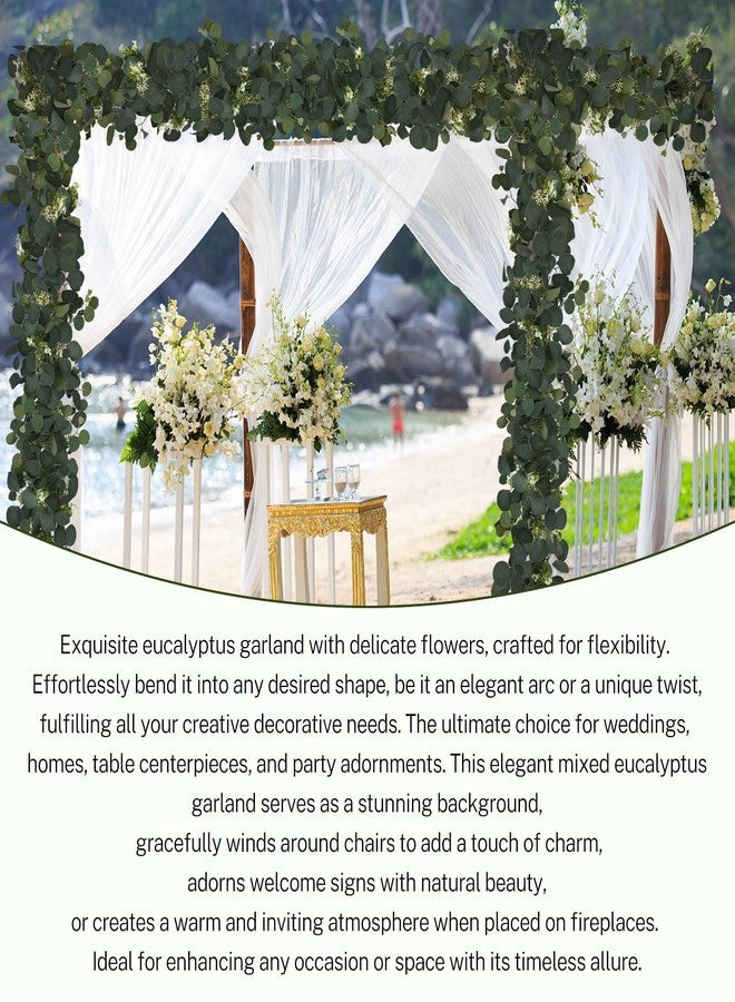 DEYIXUN 4Pcs 6FT Eucalyptus Garland, Green Garland with Flowers,Artificial Faux Greenery Vines for centerpieces Wedding Party Table Runner Room Home Mantle Decor - Image 4