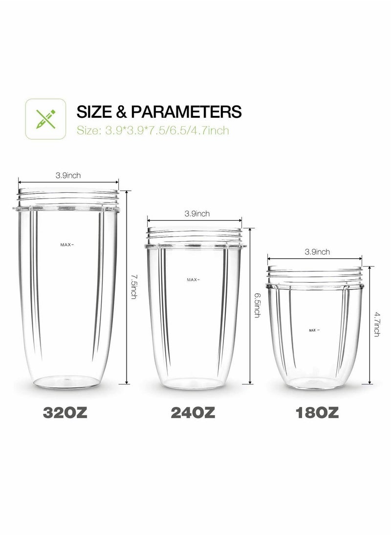 Excefore أكواب عصارة لقطع غيار NutriBullet 600 واط 900 واط 18 أونصة 24 أونصة 32 أونصة أكواب شفافة خلاط عصارة خلاط. شفافة، مادة مطورة، عبوة من قطعتين  - Image 5