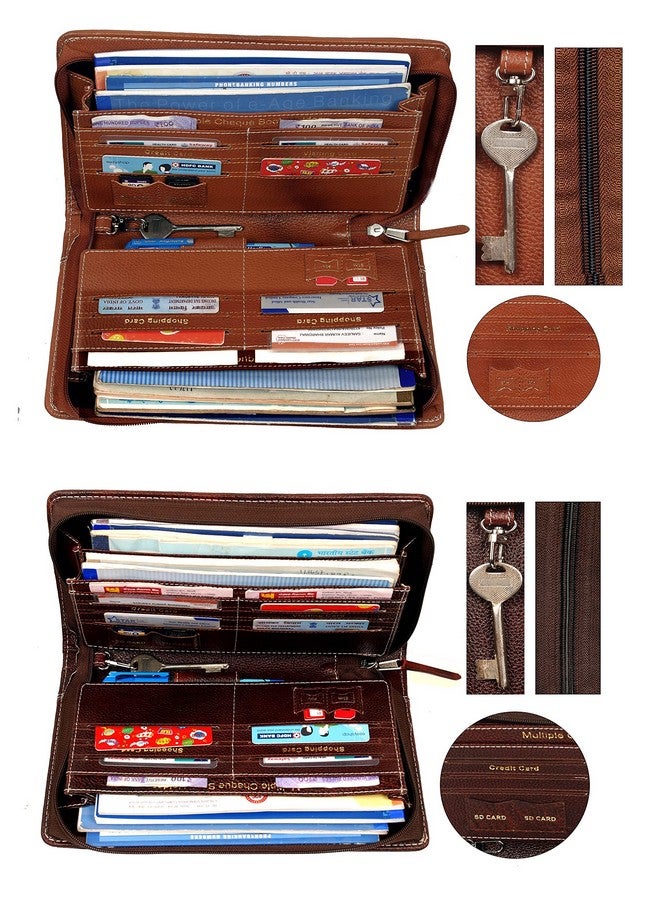 Sukeshcraft Multiple Cheque Book Holder | Original Leather Holds Upto 8 Cheque Books, Locker Key Hook, 2 Photo Slots, 1 Pin-Sim Slot, 13 Credit/Debit Card Slots with Matching Zipper (Combo) - Image 2