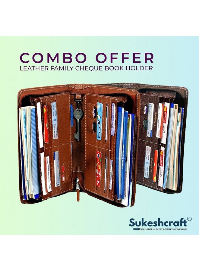 Sukeshcraft Multiple Cheque Book Holder | Original Leather Holds Upto 8 Cheque Books, Locker Key Hook, 2 Photo Slots, 1 Pin-Sim Slot, 13 Credit/Debit Card Slots with Matching Zipper (Combo) - Image 4