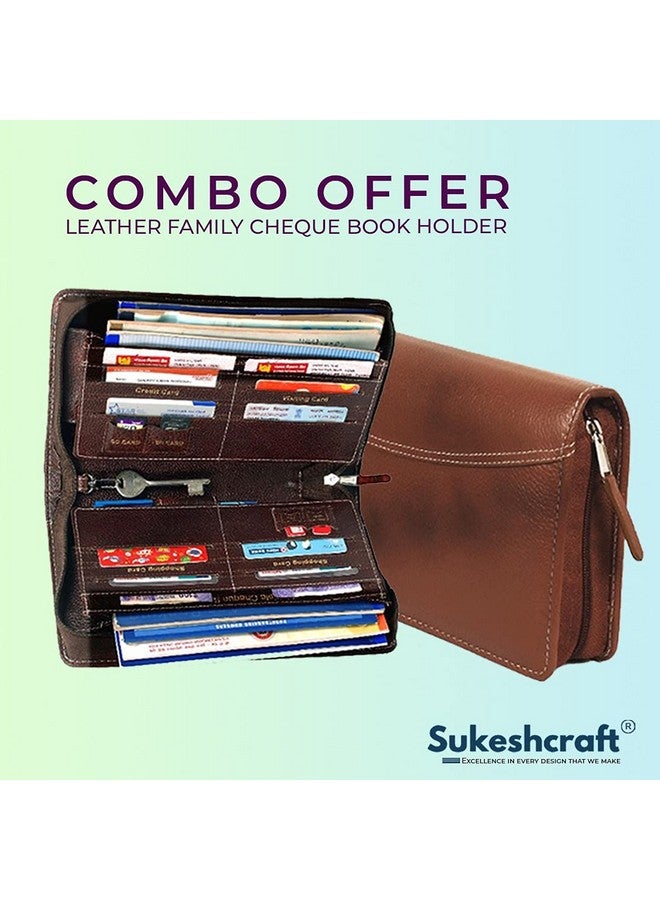 Sukeshcraft Multiple Cheque Book Holder | Original Leather Holds Upto 8 Cheque Books, Locker Key Hook, 2 Photo Slots, 1 Pin-Sim Slot, 13 Credit/Debit Card Slots with Matching Zipper (Combo) - Image 5