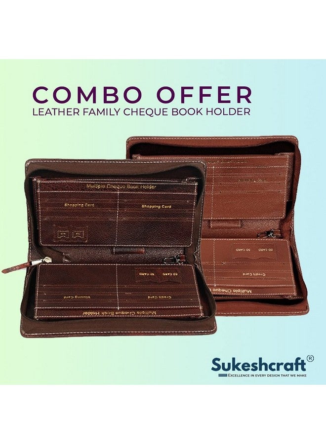 Sukeshcraft Multiple Cheque Book Holder | Original Leather Holds Upto 8 Cheque Books, Locker Key Hook, 2 Photo Slots, 1 Pin-Sim Slot, 13 Credit/Debit Card Slots with Matching Zipper (Combo) - Image 3