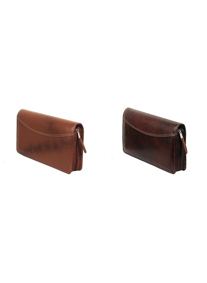 Sukeshcraft Multiple Cheque Book Holder | Original Leather Holds Upto 8 Cheque Books, Locker Key Hook, 2 Photo Slots, 1 Pin-Sim Slot, 13 Credit/Debit Card Slots with Matching Zipper (Combo) - Image 1