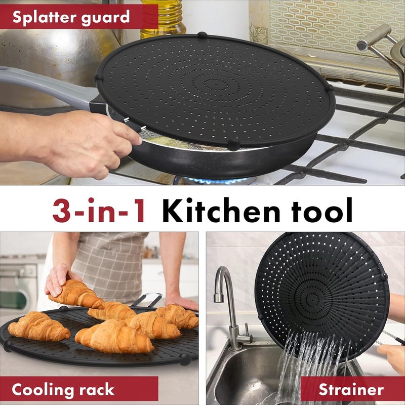 INYOU Silicone Splatter Screen for Frying Pan Suitable for 13” Pans, Multi-Use Grease Splatter Guard Heat Resistant to Hot Oil Food Safety Oil Splash Guard - Image 3