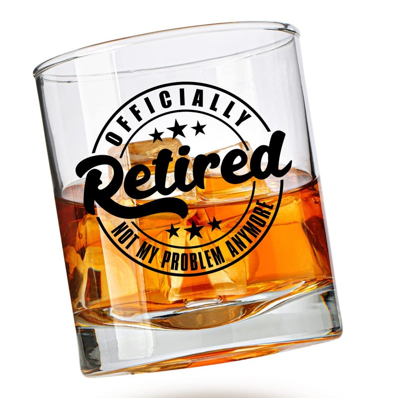 Retirement Whiskey Glass  Officially Retired Rocks Glass  Unique Retirement Glass For Friends Family Coworkers  Funny Whiskey Glasses and Bourbon Gifts for Men or Women  Printed in the USA