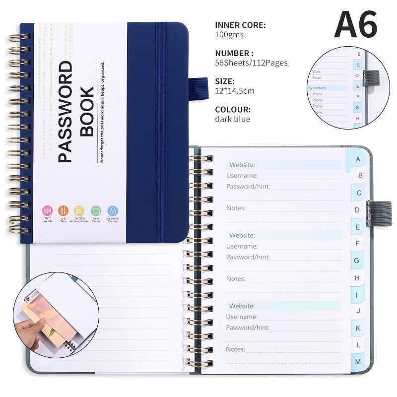 A6 Password Coil Book Custom Letter Label Index Address Notebook Business Meeting Notepad Logo - Image 1