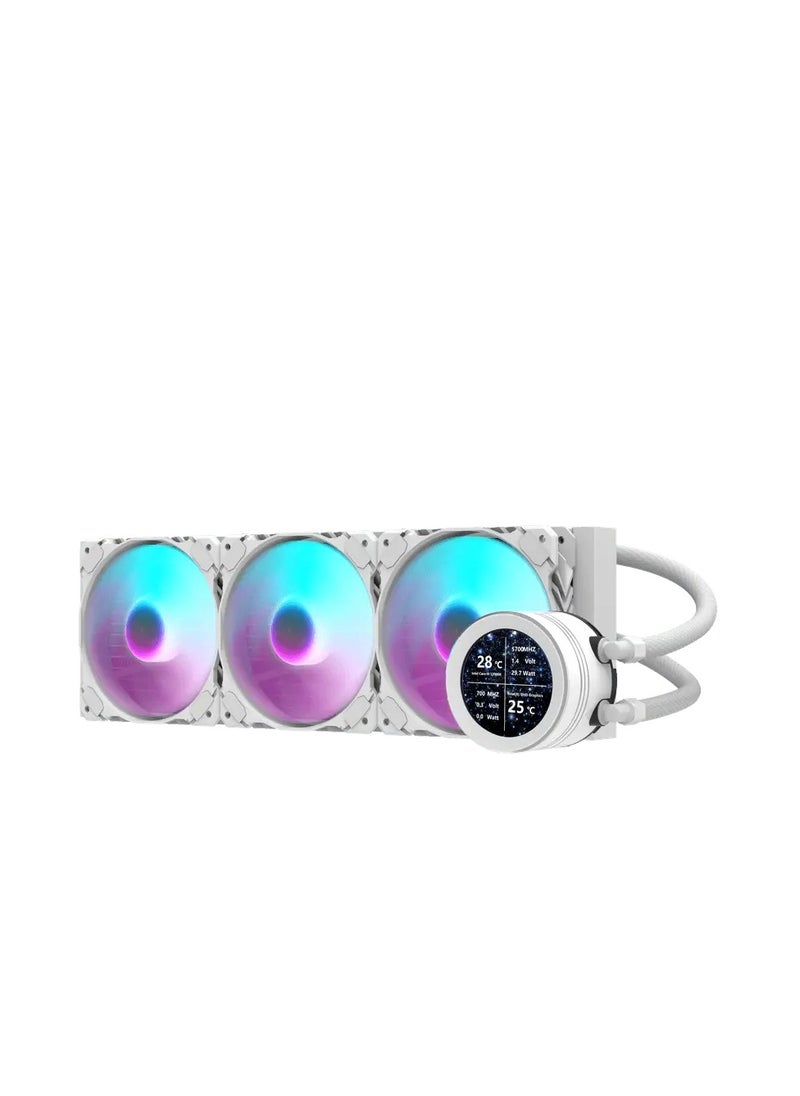 Darkflash DN360S-360mm AIO Liquid CPU Cooler, Customizable 2.1 inch LCD Display, 120mm*3 ARGB PWM Fans, Supports latest LGA 1700,1200,115X, AM5/AM4/AM3 Sockets, Low Noise Liquid Cooler- White