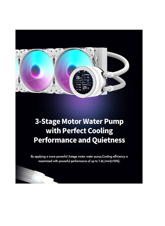 Darkflash DN360S-360mm AIO Liquid CPU Cooler, Customizable 2.1 inch LCD Display, 120mm*3 ARGB PWM Fans, Supports latest LGA 1700,1200,115X, AM5/AM4/AM3 Sockets, Low Noise Liquid Cooler- White
