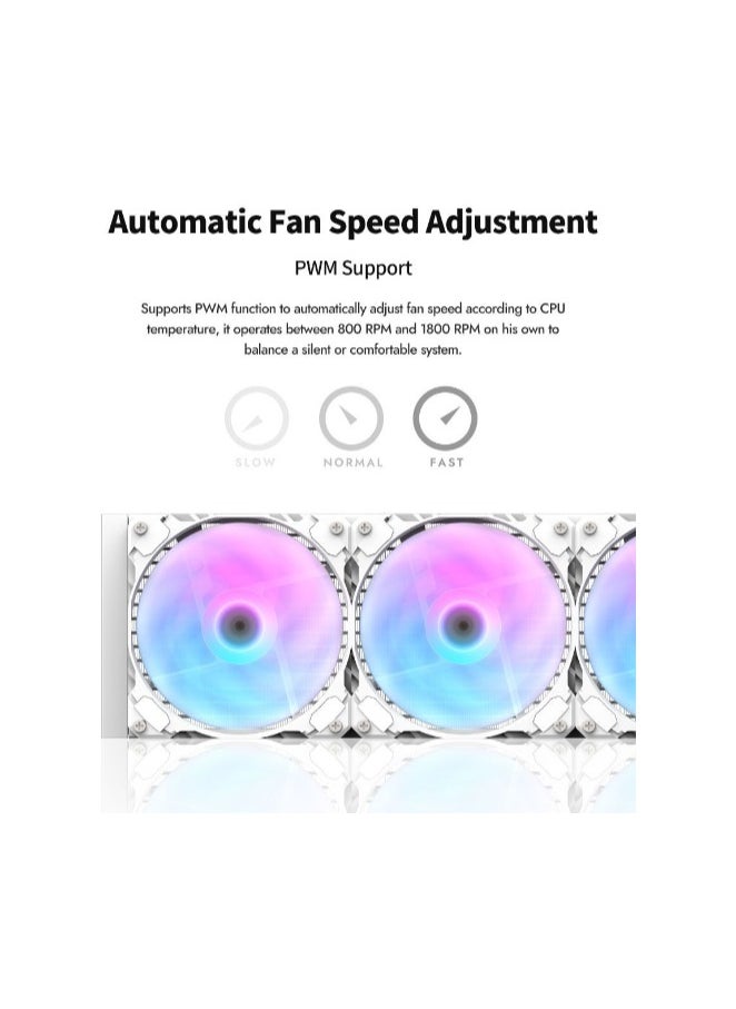 Darkflash DN360S-360mm AIO Liquid CPU Cooler, Customizable 2.1 inch LCD Display, 120mm*3 ARGB PWM Fans, Supports latest LGA 1700,1200,115X, AM5/AM4/AM3 Sockets, Low Noise Liquid Cooler- White