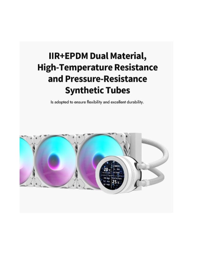 Darkflash DN360S-360mm AIO Liquid CPU Cooler, Customizable 2.1 inch LCD Display, 120mm*3 ARGB PWM Fans, Supports latest LGA 1700,1200,115X, AM5/AM4/AM3 Sockets, Low Noise Liquid Cooler- White