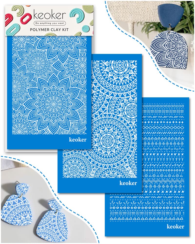 Keoker Boho Silk Screen Stencils for Polymer Clay 3PCS Aztec Silk Screen for Polymer Clay for Printing on Jewelry Clay Earrings Decoration Each 6 X 38 Boho