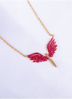 The Black Pearl Accessories Stainless Steel Necklace Gold with Red Zirconic Winging Bird Pendant  - Image 2