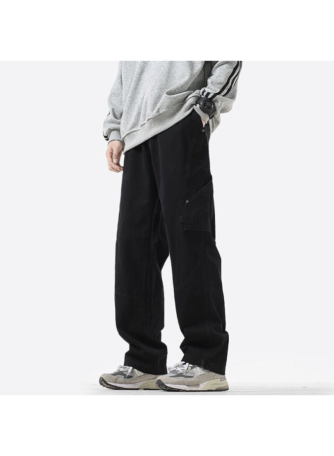 Dingfengbaoluo Pure Cotton American Workwear Pants Men Trendy Durable Loose Straight Casual Trousers Cor60 Black 3XL - Image 2