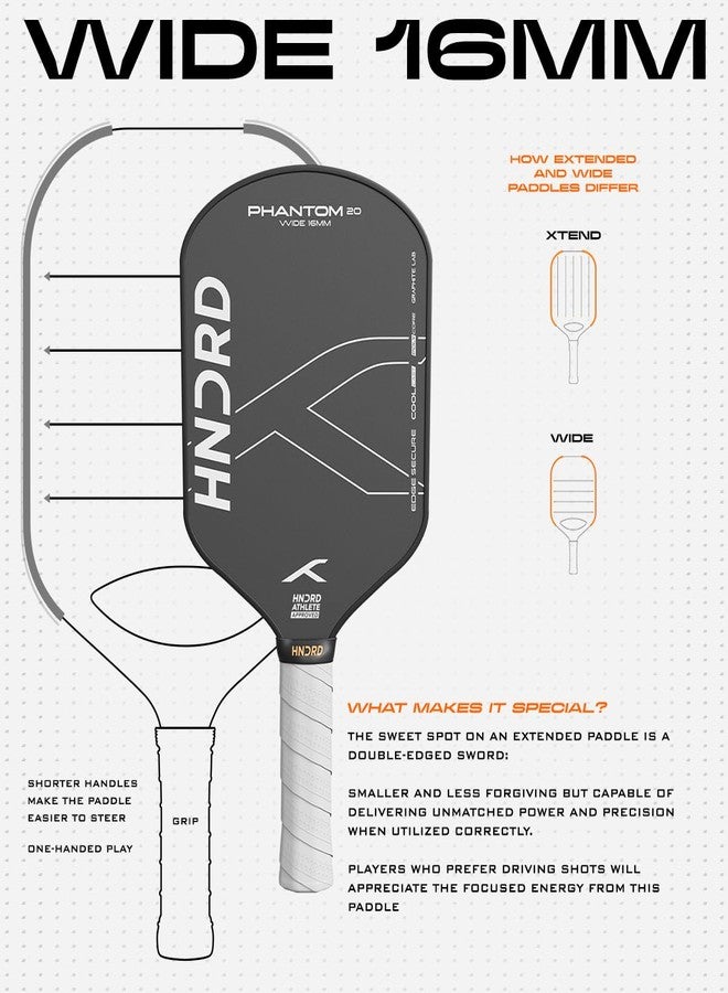 Hundred Phantom 20 Wide Pickleball Paddle | 16mm Core | Control Play | Free Bag Included (Black/White) - Image 2