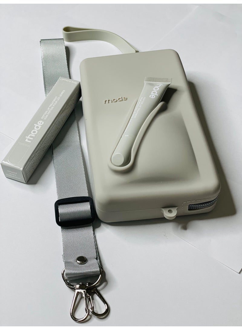 Rhode Pouch Bag with Adjustable Strap and Lip Gloss – Stylish, Compact, and Perfect for On-the-Go Beauty and Everyday Essential GREY - Image 3