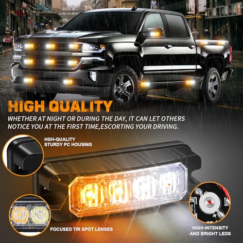 XRIDONSEN 8PCS Sync Truck Grill Lights 32 LED Strobe Lights Amber White Grille Surface Mount Emergency Flashing Warning Safety Hazard Caution Light for Tow Plow Trucks Construction Vehicles Car - Image 3