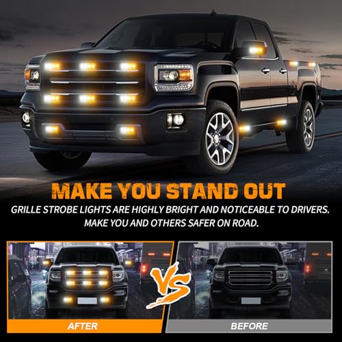 XRIDONSEN 8PCS Sync Truck Grill Lights 32 LED Strobe Lights Amber White Grille Surface Mount Emergency Flashing Warning Safety Hazard Caution Light for Tow Plow Trucks Construction Vehicles Car - Image 2