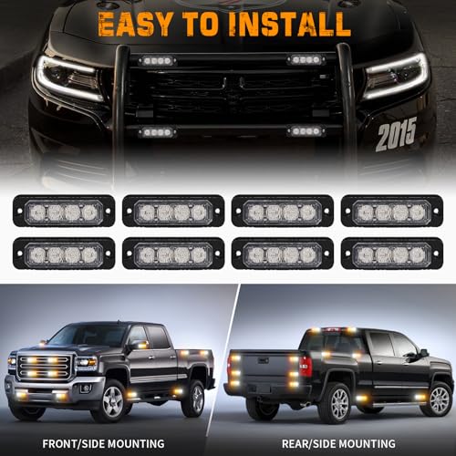 XRIDONSEN 8PCS Sync Truck Grill Lights 32 LED Strobe Lights Amber White Grille Surface Mount Emergency Flashing Warning Safety Hazard Caution Light for Tow Plow Trucks Construction Vehicles Car - Image 5