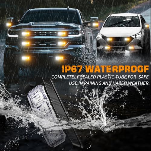XRIDONSEN 8PCS Sync Truck Grill Lights 32 LED Strobe Lights Amber White Grille Surface Mount Emergency Flashing Warning Safety Hazard Caution Light for Tow Plow Trucks Construction Vehicles Car - Image 4